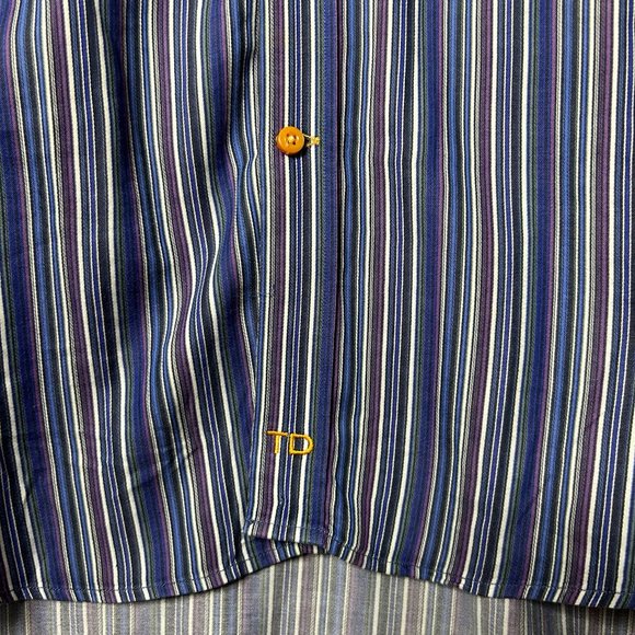 TD Thomas Dean Men's Button Down Purple Blue Striped Size XXL - Picture 4 of 9